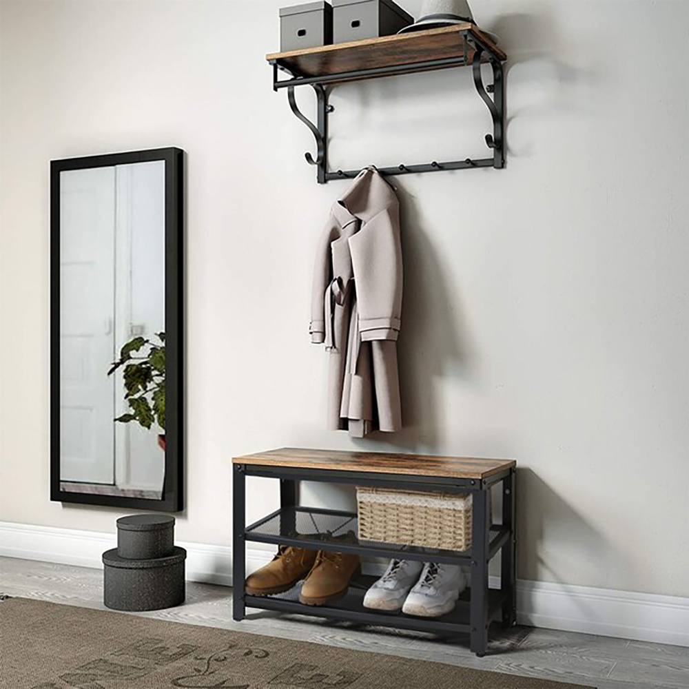 Industrial Brown 3 Tiers Metal Shoe Rack Benches for Hallway