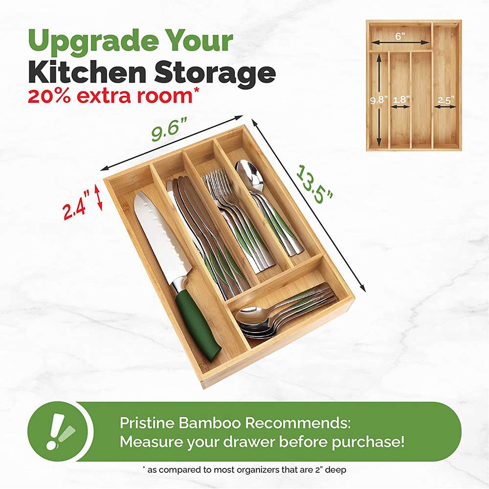 Small Bamboo Utensil Organizer Wooden Kitchen Drawer Silverware Organizer