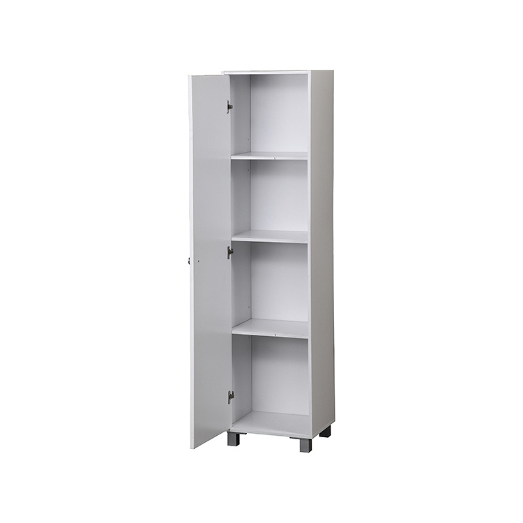 Kitchen White Wooden Single Door 4 Tier Pantry Cabinet