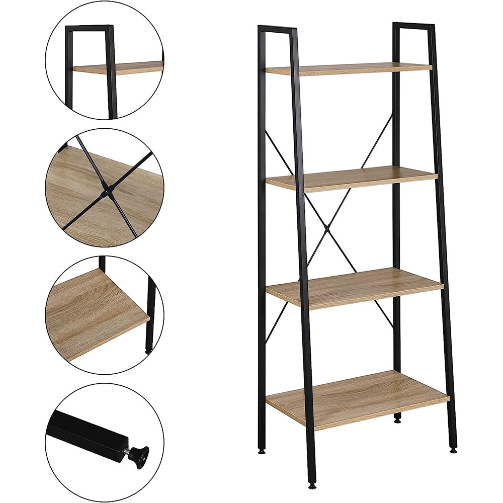 Wood Black Frame 4-Tier Ladder Bookcase Bookshelf Shelving Unit