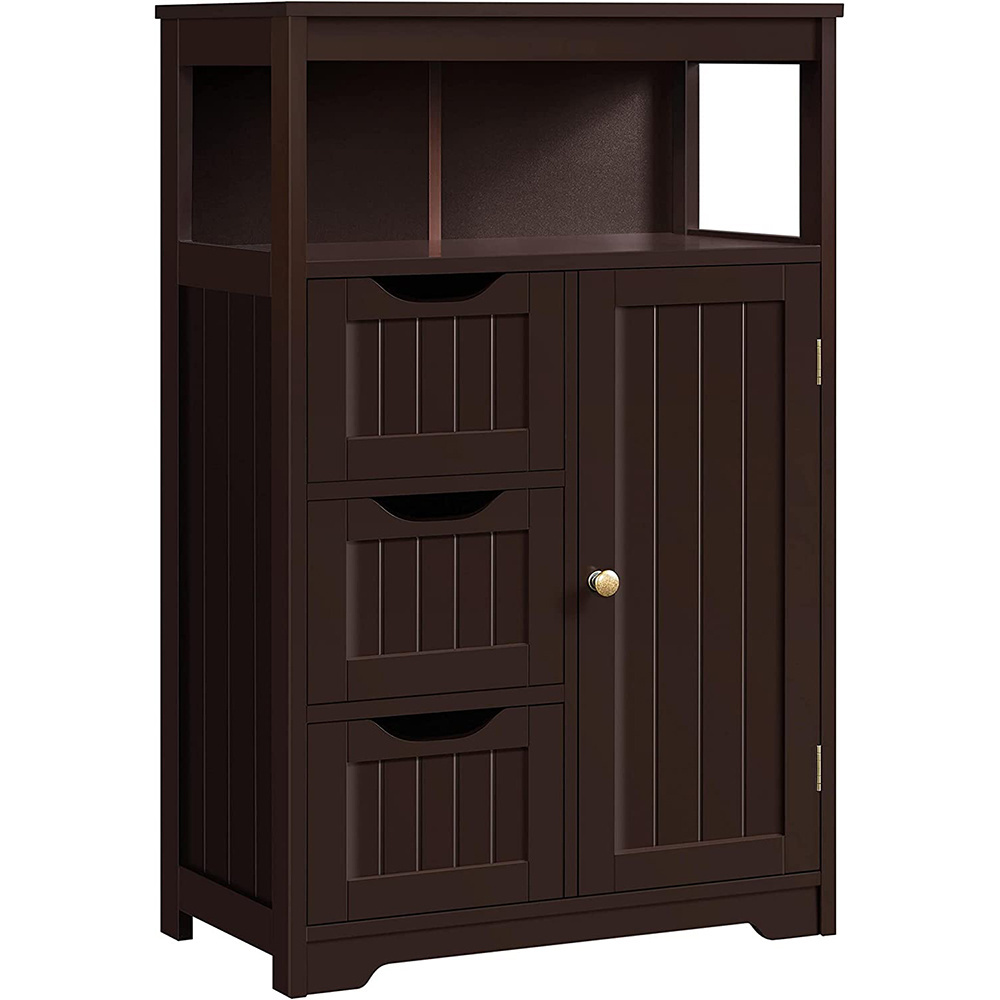 Wood Bathroom Free Standing Storage Organizer Hallway Entryway Cabinet Floor Cabinet with 3 Drawers & 1 Cupboard