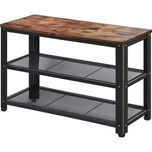 Industrial Brown 3 Tiers Metal Shoe Rack Benches for Hallway