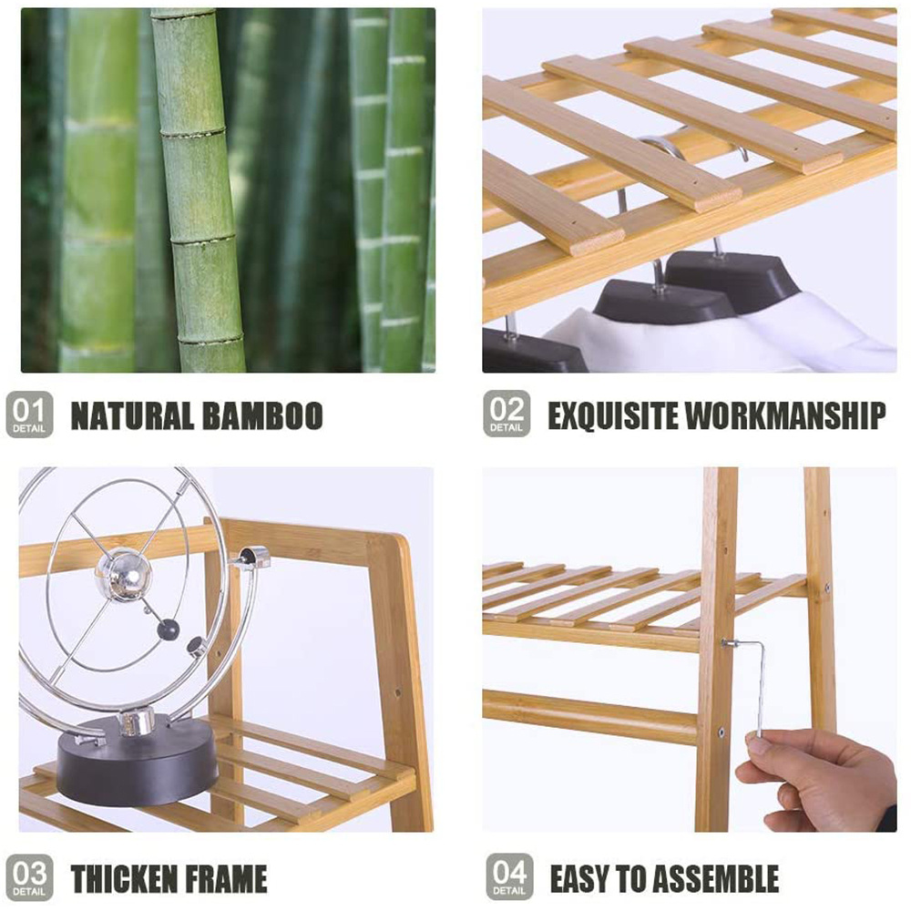 Bamboo Garment Rack 7-Tier Storage Shelves Clothes Hanging Rack