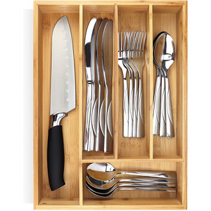 Small Bamboo Utensil Organizer Wooden Kitchen Drawer Silverware Organizer