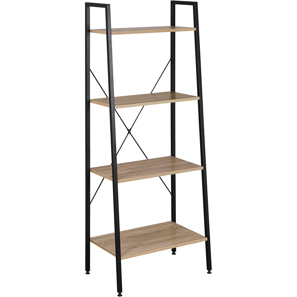 Wood Black Frame 4-Tier Ladder Bookcase Bookshelf Shelving Unit