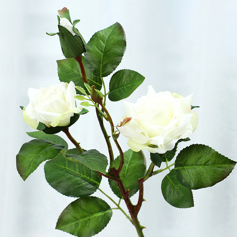 Artificial White Rose Flowers Realistic  Roses Single Stem Fake Rose for Wedding Bridal Home Garden Decorations