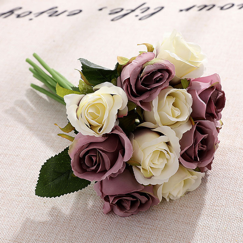 25CM Bouquet silk roses real touch bridal wedding bouquet for home garden party floral decor