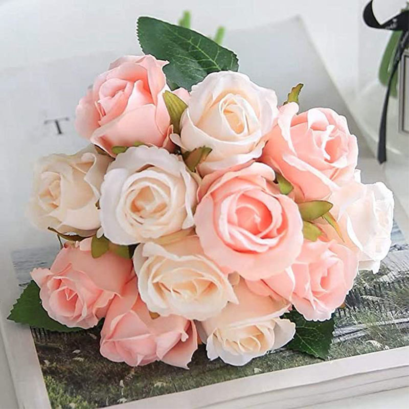 25CM Bouquet silk roses real touch bridal wedding bouquet for home garden party floral decor