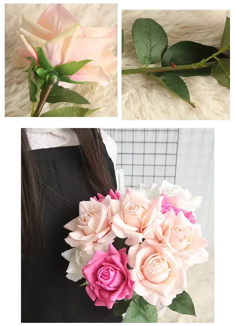 Factory made artificial rose flowers silk roses real touch bridal wedding bouquet for home garden party floral decor