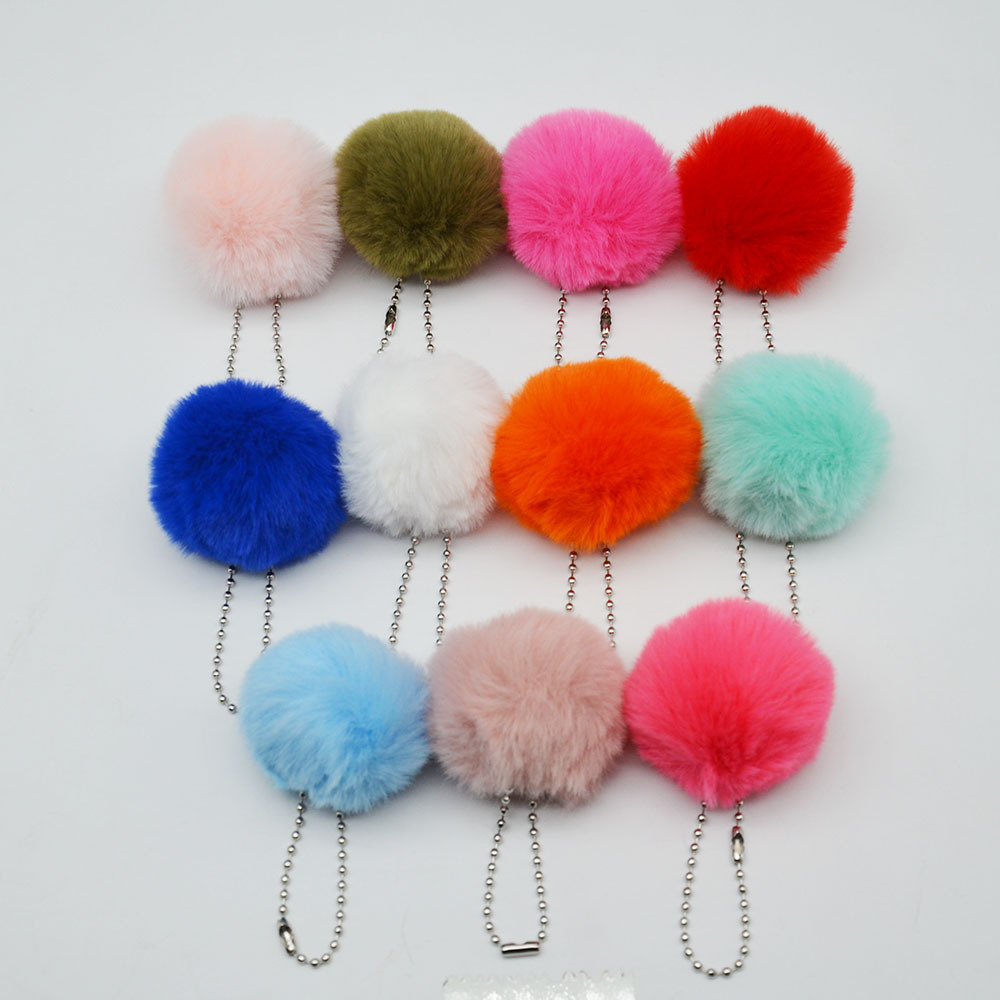 Cheap Fashion Pom Pom Cute Puffy Bunny Fur Plush Fluffy Ball Keychain Wholesale Fur Puff Ball Pompom Keychain For Women And Girl