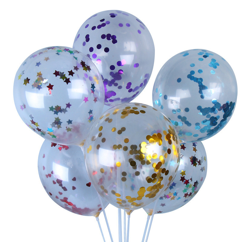 12inch 2.8g Latex Transparent Ballon Metallic Golden Confetti Balloon with Red Blue and Silver confetti