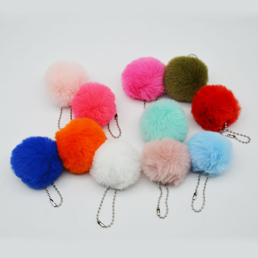 Cheap Fashion Pom Pom Cute Puffy Bunny Fur Plush Fluffy Ball Keychain Wholesale Fur Puff Ball Pompom Keychain For Women And Girl