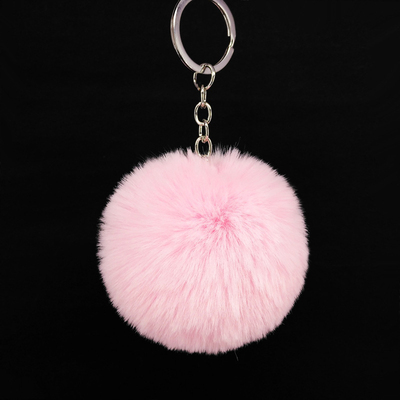 cheap low MOQ and low price  8cm Cute Faux Rabbit Fur Ball Pompom Keychain key ring car key decoration bag hanging charms