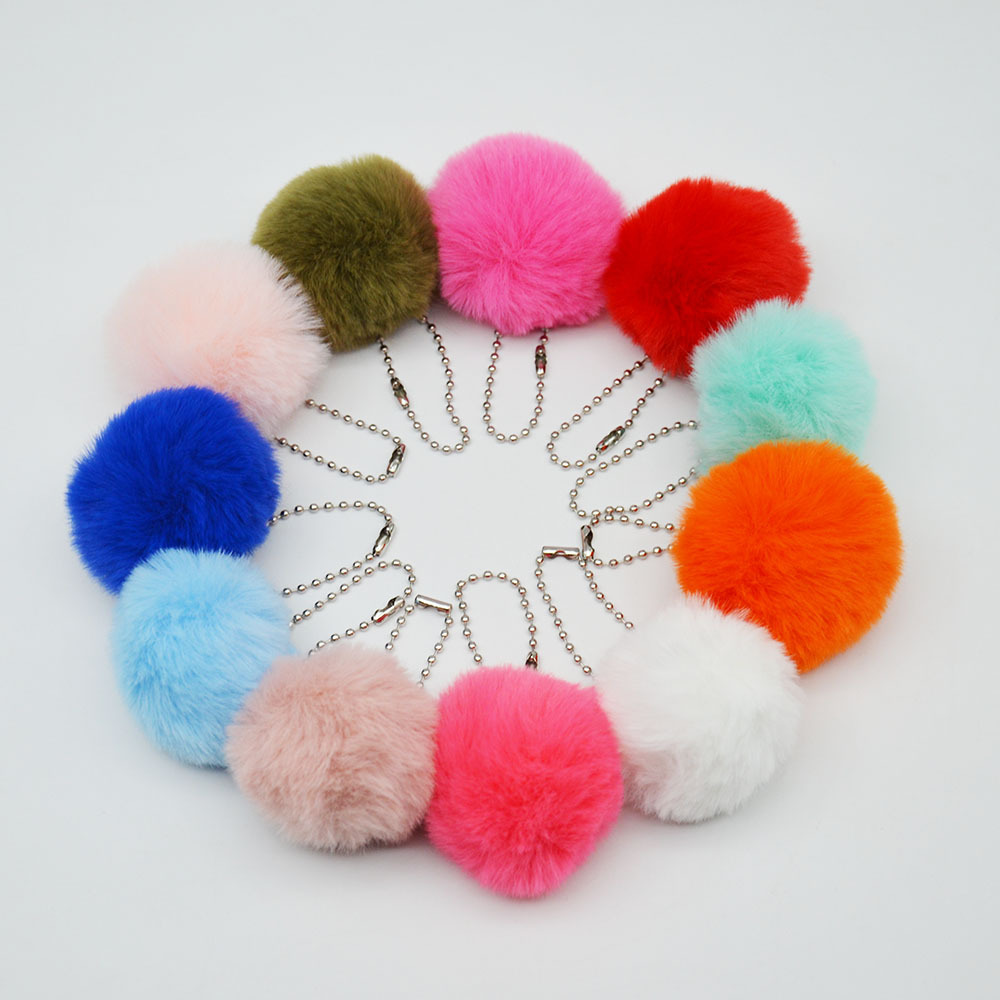 Cheap Fashion Pom Pom Cute Puffy Bunny Fur Plush Fluffy Ball Keychain Wholesale Fur Puff Ball Pompom Keychain For Women And Girl