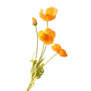 2023 small moq colorful Flocking artificial poppy silk flower four poppies for wedding decoration flowers wall