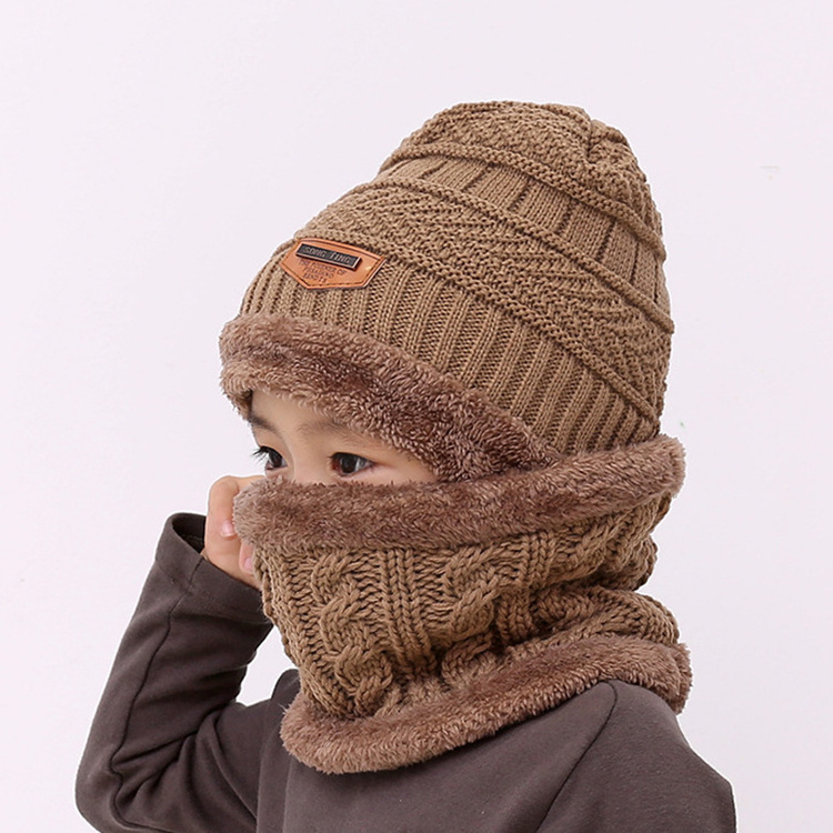 Children Wool And Fleece Baby Autumn And Winter Ear Protection Warm Hat Scarf Two Sets Girls Kids Boys Hats And Scarfs Sets