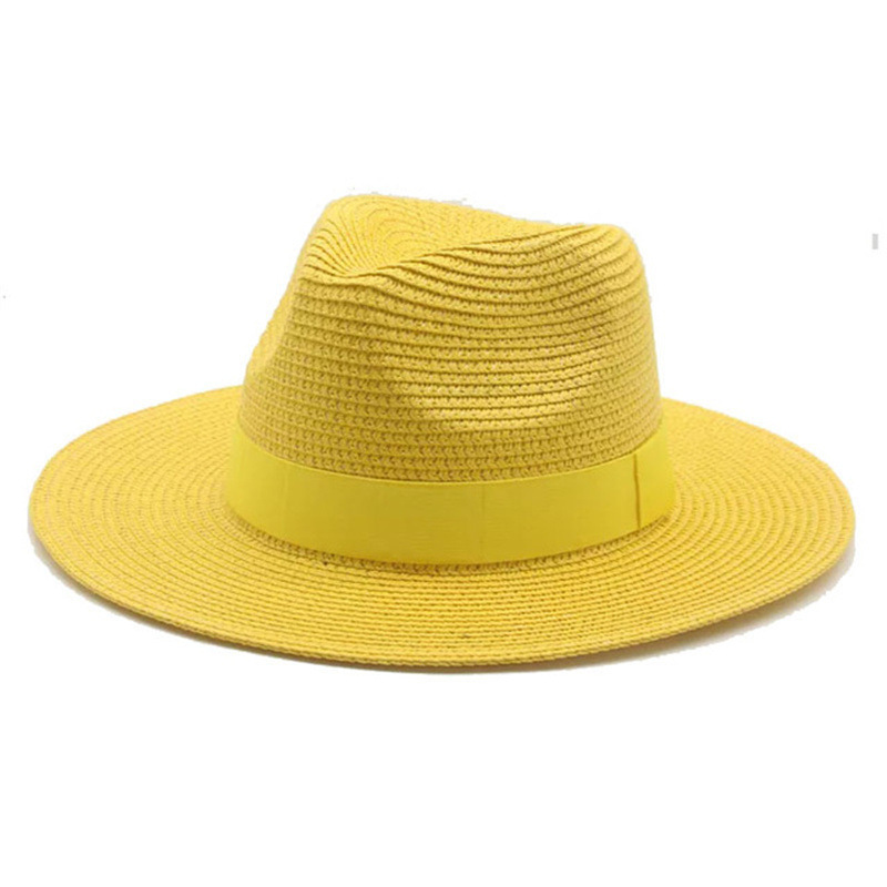 Wholesale Custom Logo Summer Panama Fedora Bohemian Straw Hat Wide Brim Roll Up Beach Straw Sun Hats For Ladies