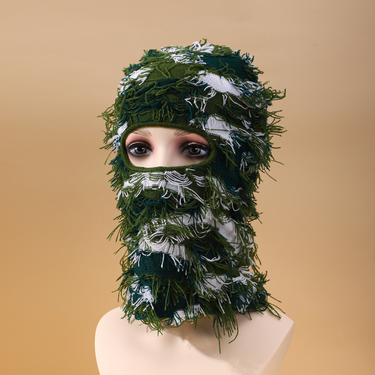 Wholesale Custom Designer Storm Knitted Distressed Camo Balaclava Ski Mask One Hole Knit Full Face Cover Grassy Balaclava