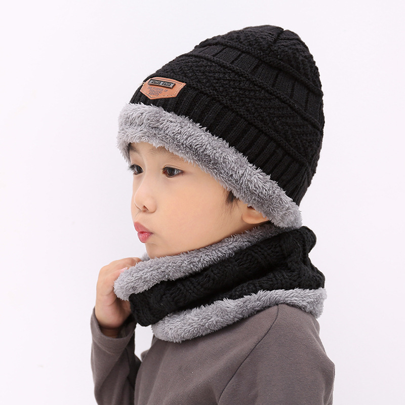 Children Wool And Fleece Baby Autumn And Winter Ear Protection Warm Hat Scarf Two Sets Girls Kids Boys Hats And Scarfs Sets