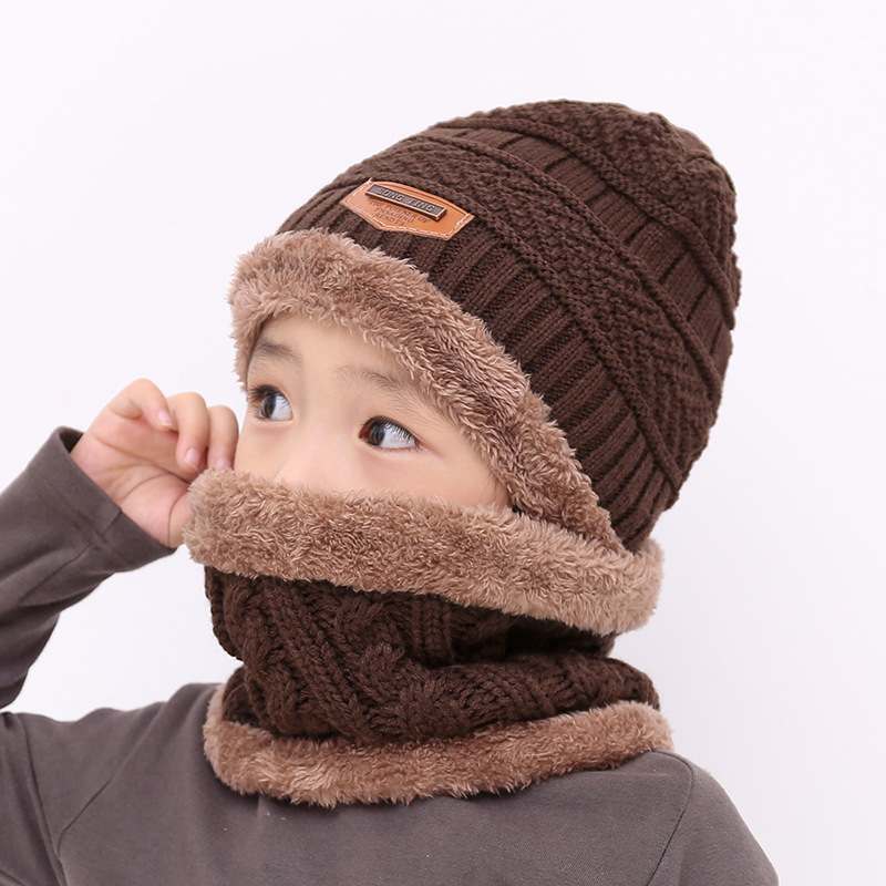 Children Wool And Fleece Baby Autumn And Winter Ear Protection Warm Hat Scarf Two Sets Girls Kids Boys Hats And Scarfs Sets