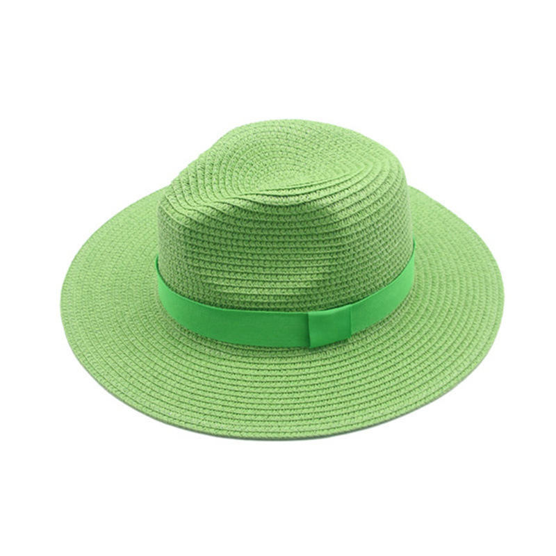 Wholesale Custom Logo Summer Panama Fedora Bohemian Straw Hat Wide Brim Roll Up Beach Straw Sun Hats For Ladies