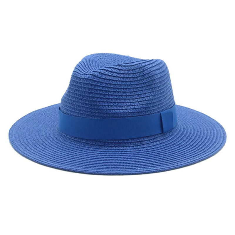 Wholesale Custom Logo Summer Panama Fedora Bohemian Straw Hat Wide Brim Roll Up Beach Straw Sun Hats For Ladies