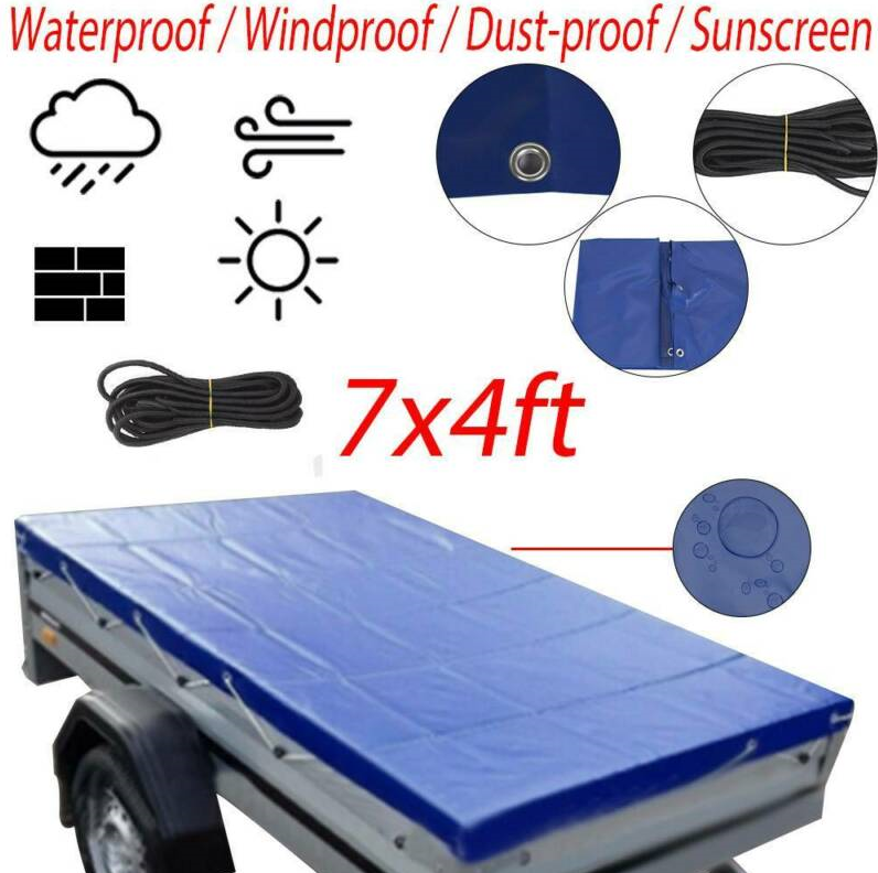 Hot Sale Custom 7X4 8X5 1000d PVC Coated Truck Cargo Utility Trailer Cover, Box Trailer Tarp with 10 pc Rubber Bungee