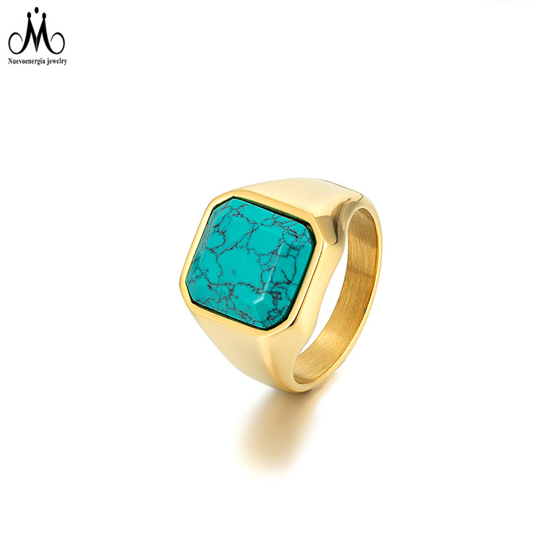 Gold Plated 316L Stainless Steel Ring Turquoise Signet Ring For Women Men