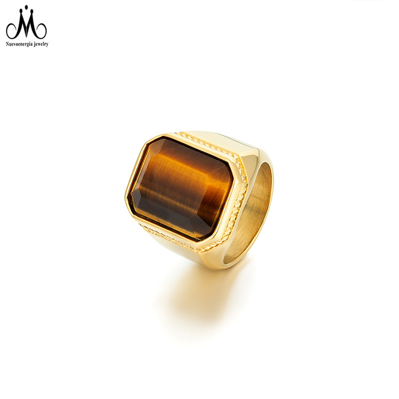 316L Stainless Steel Jewelry Natural Tiger Eye Stone Ring Women Men Finger Rings