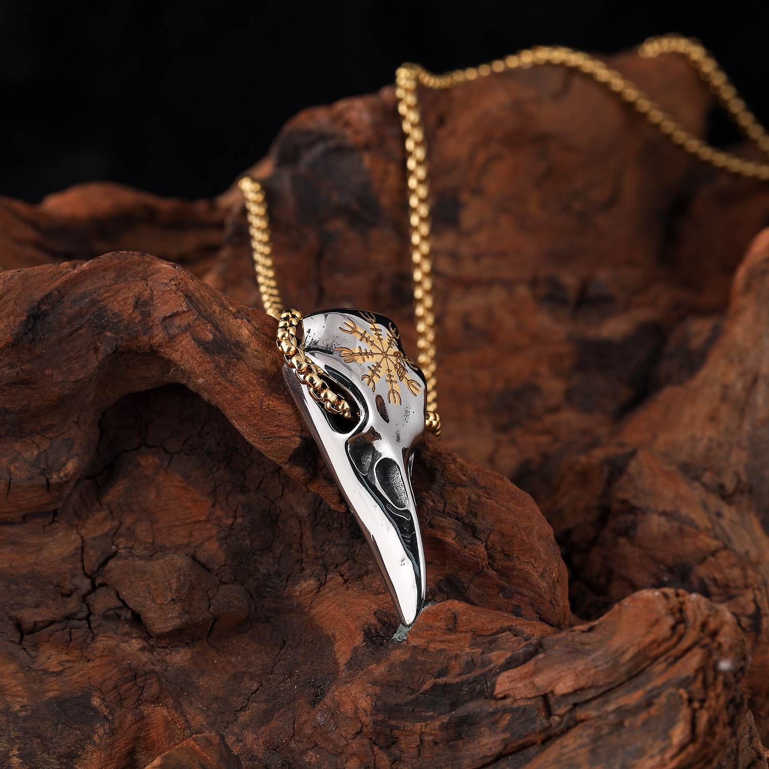 Amulet Helm Of Awe Nordic Viking Compass Pendant Men Stainless Steel Punk Raven Skull Necklace