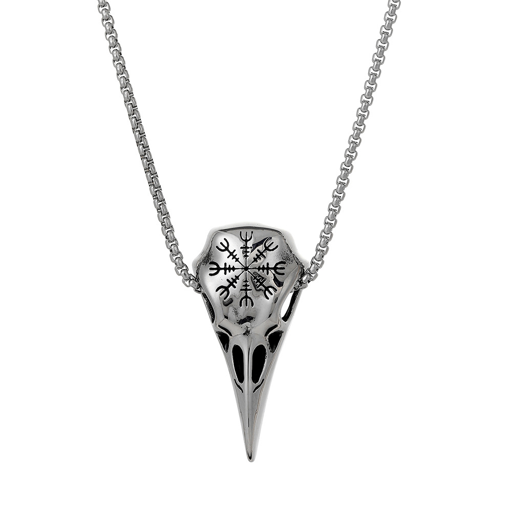 Amulet Helm Of Awe Nordic Viking Compass Pendant Men Stainless Steel Punk Raven Skull Necklace