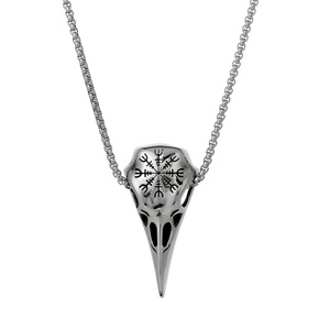 Amulet Helm Of Awe Nordic Viking Compass Pendant Men Stainless Steel Punk Raven Skull Necklace