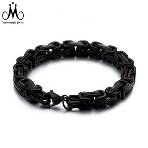 New Jewelry Sets Stainless Steel Black Byzantine Chain Link Bracelet Men