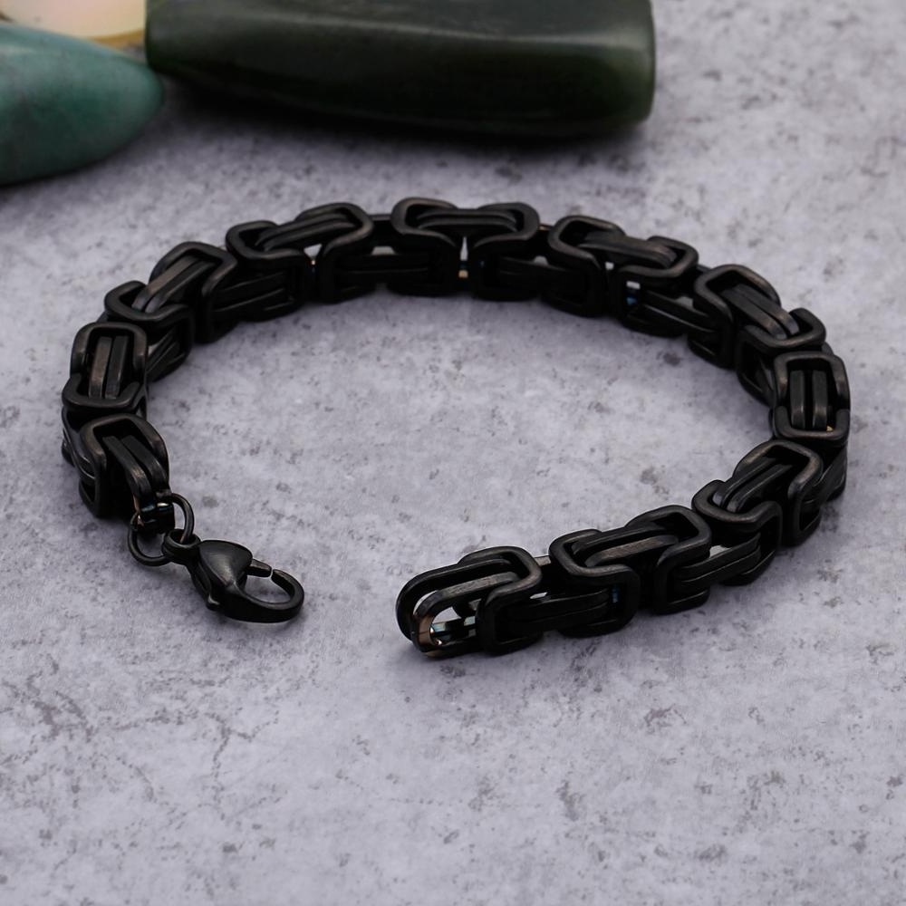 New Jewelry Sets Stainless Steel Black Byzantine Chain Link Bracelet Men