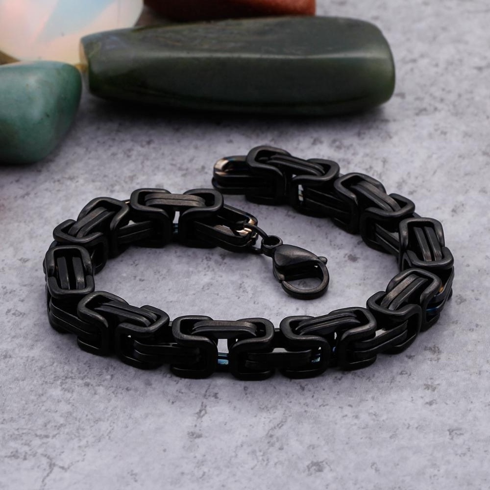 New Jewelry Sets Stainless Steel Black Byzantine Chain Link Bracelet Men