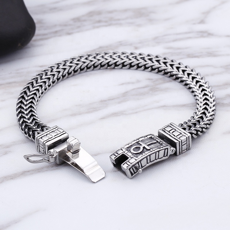 Retro Silver 22CM Stainless Steel Ancient Egypt Symbol of Life Charm Ankh Eye Bracelet For Men