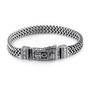 Retro Silver 22CM Stainless Steel Ancient Egypt Symbol of Life Charm Ankh Eye Bracelet For Men