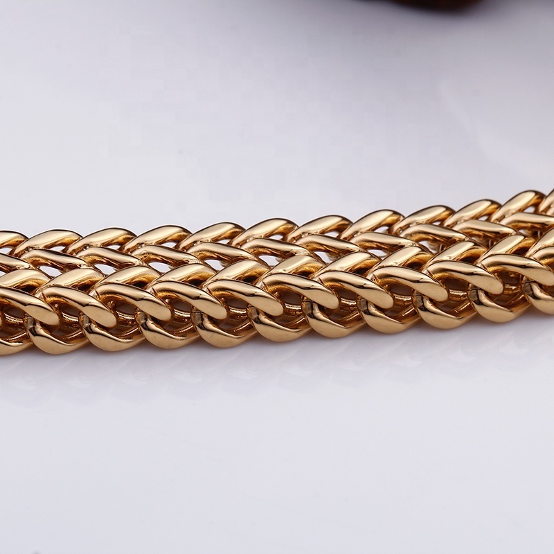 Luxury Gold Plated Jewelry Diamond Buckle Gold Franco Bracelet Cuban Link Chain Stainless Steel