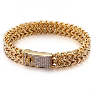 Luxury Gold Plated Jewelry Diamond Buckle Gold Franco Bracelet Cuban Link Chain Stainless Steel