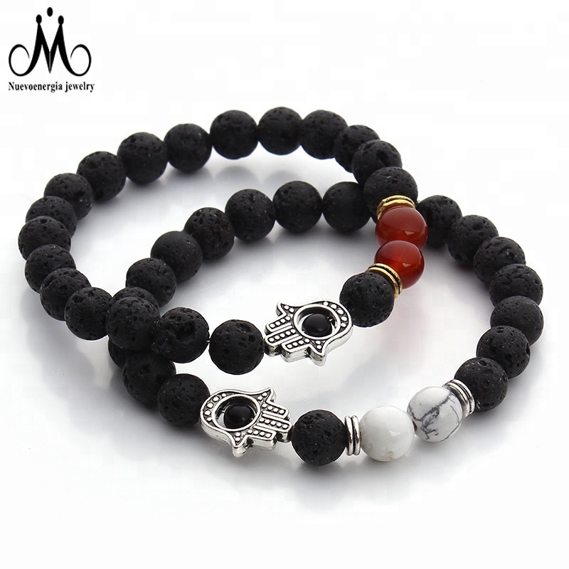 Charm DIY Stone Black Lava Bead Bracelet Design Healing Energy Crystal Bead Bracelet