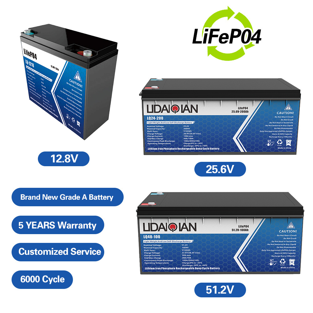 24 Volt Lithium Battery 25.6v 200Ah Lifepo4 Rechargeable Deep Cycle Battery Lithium Iron Phosphate Batteries