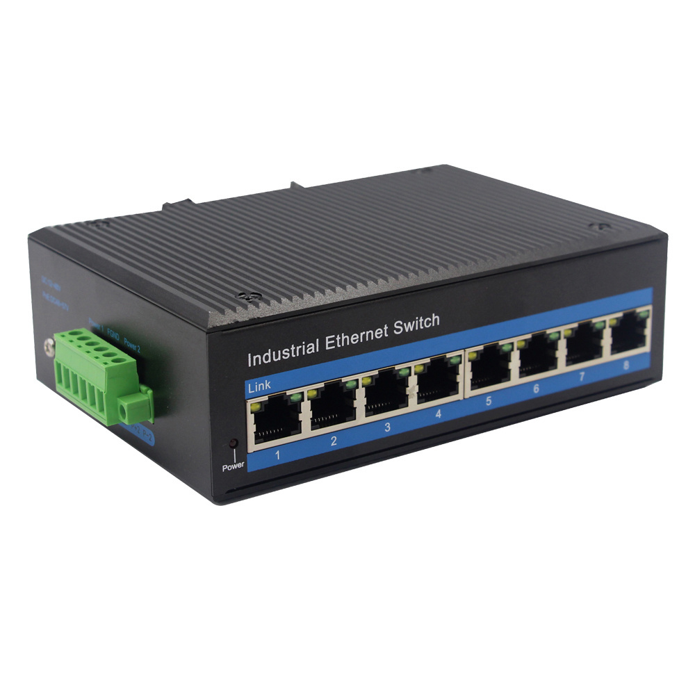 Mini Size Outdoor Din-rail Industrial PoE Ethernet Switch 8 PoE Port 10/100M RJ45 Port 100m DC48V