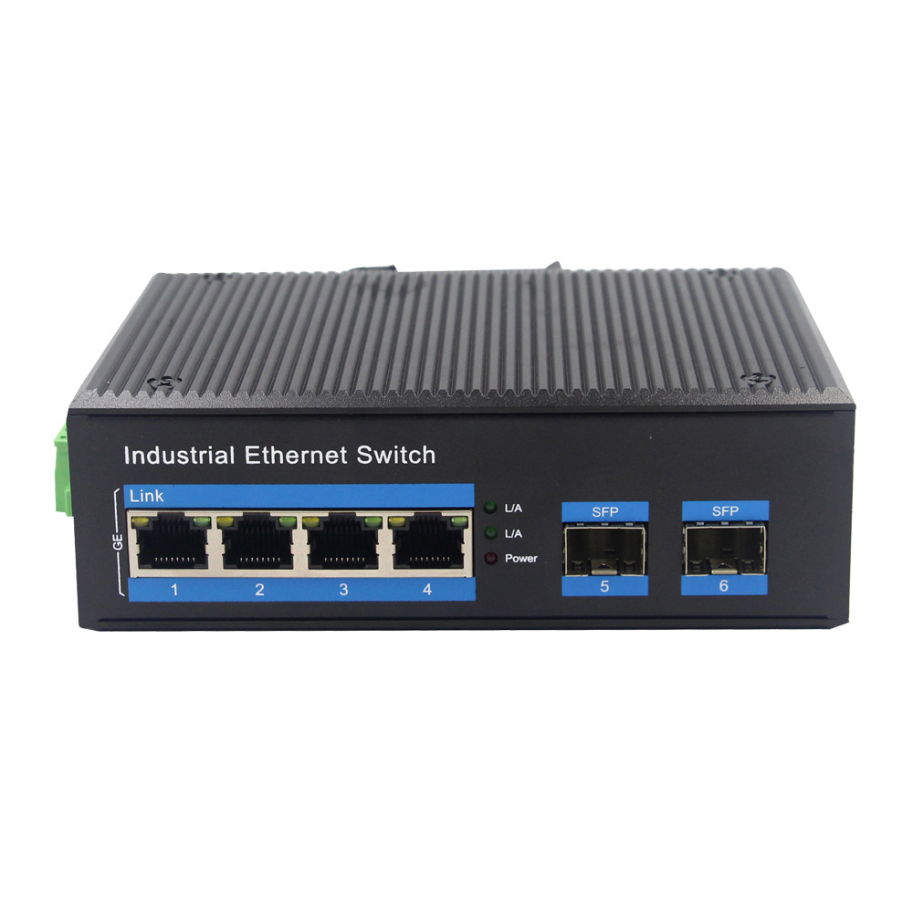 SFP UTP Switches Industrial 2 SFP 4 RJ45 Fiber Ethernet Switch Din Rail IP40