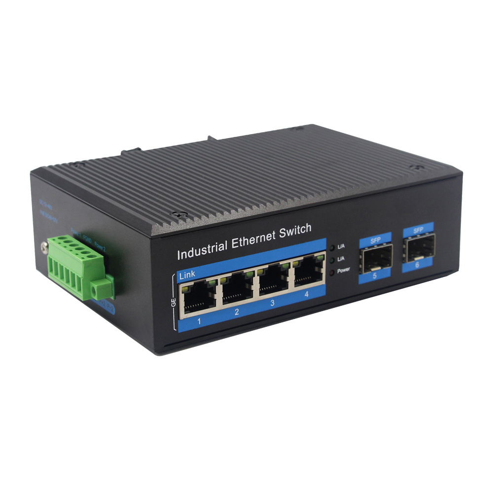 SFP UTP Switches Industrial 2 SFP 4 RJ45 Fiber Ethernet Switch Din Rail IP40