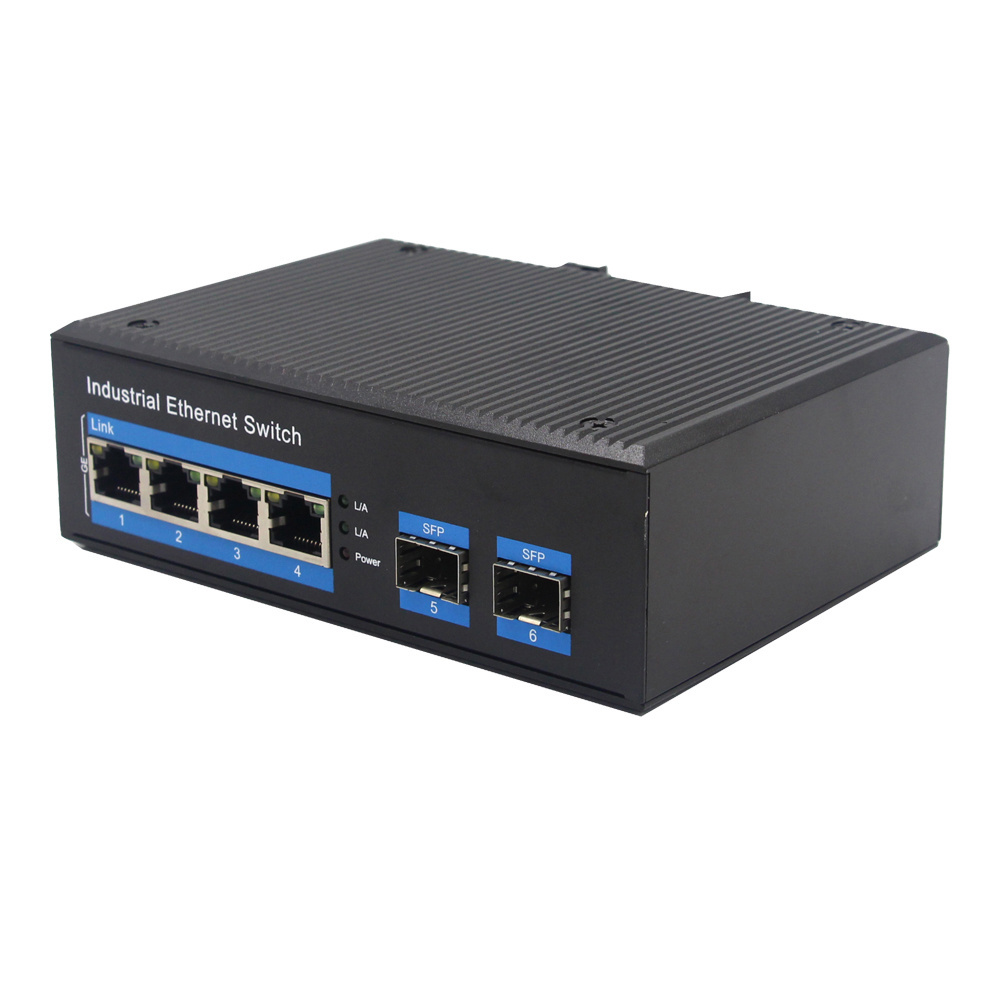 SFP UTP Switches Industrial 2 SFP 4 RJ45 Fiber Ethernet Switch Din Rail IP40