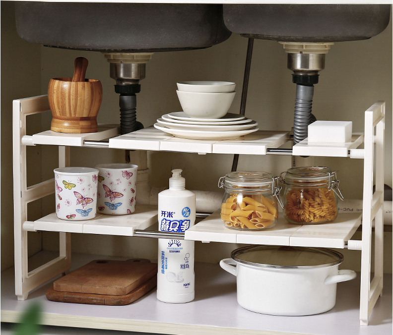 Plastic Kitchen Rack Expandable Tiered Under Sink Storage Organizer Shelf Shoe Rack