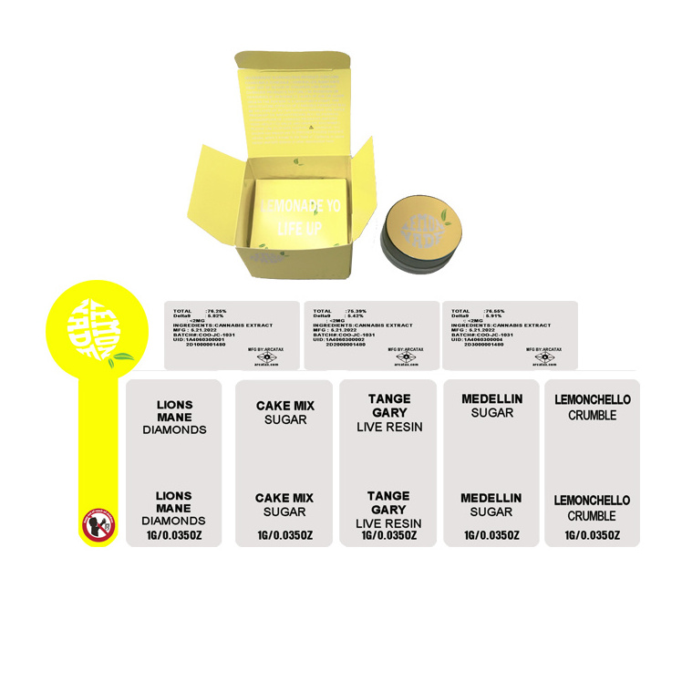 Lemonade  Concentrate jar 7g Glass Jar wax Jar Box  Yo Life Up Packaging Highlights badder  edibles packwoods packaging