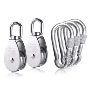 2pcs M25 Single Swivel Pulley Block With 3pcs Snap Hook With Screw Lock For Stainless