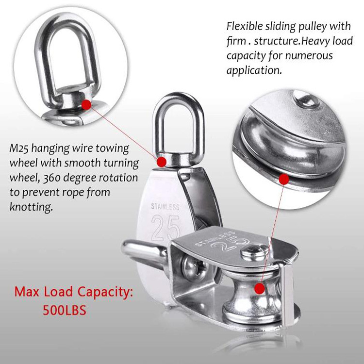 2pcs M25 Single Swivel Pulley Block With 3pcs Snap Hook With Screw Lock For Stainless