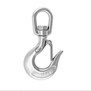 3/8" Stainless Steel Swivel Crane Chain Hook Swivel Selflock Eye Hook With Safety Latch For Lifting